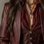 Vintage Burgundy Eco Leather Blazer