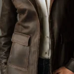 Vintage Distressed Brown Eco Leather Jacket With Corduroy Collar