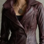 Vintage Eco-friendly Leather Lace Trim Diagonal Jacket