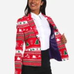 Woman Christmas Tree Pattern Red Blazer
