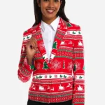 Woman Christmas Tree Pattern Red Blazer thumb