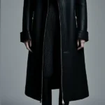 Women Fur Trim Warm Lined Hooded Eco Leather Trench Coat