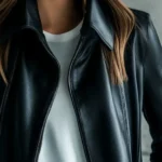 Women Simple Lapel Solid Color Faux Black Leather Jacket