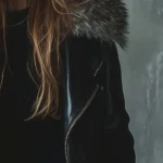 Womens Black Fur Leather Coat