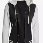 Women's Black and White Hooded Varsity Jacket Letterman Style