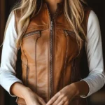 Womens Camel Brown Leather Vest