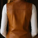 Womens Camel Brown Leather Vest Back