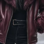 Womens Faux Burgundy Leather Jacket