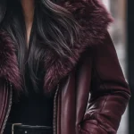 Womens Faux Fur Burgundy Jacket