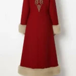 Womens Luxury Embroidered Red Long Winter Coat Back