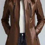 Womens Vintage Brown Faux Leather Jacket