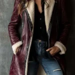 Women's Vintage Burgundy Faux Leather Coat