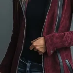 Women's Vintage Burgundy Leather Patchwork Suede Jacket
