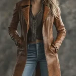 Women's Vintage Contrast Zipper Brown Faux Leather Jacket