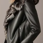 Women's Vintage Fur Collar And Lined Zipper Black Leather Jacket