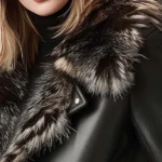 Women's Vintage Fur Collar Black Leather Jacket