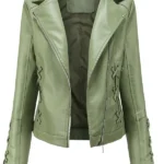 Women's Vintage Strappy Green Leather Jacket