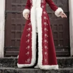 front Womens Red Velvet Christmas Coat