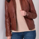 Bayles Brown Leather Jacket front