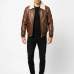 Brown Leather Bomber Jacket