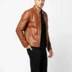 Brown Leather Cafe Racer Jacket
