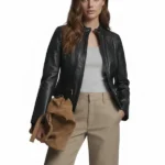 Caitlin Leather Scuba Black Jacket