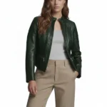 Caitlin Leather Scuba Dark Green Leather Jacket