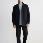 Charcoal Grey Moleskin Pocket Padded Navy Coat