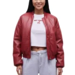 Cherry Red Faux Leather Oversized Bomber Jacket