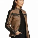 Color Block Jade Leather Racer Jacket