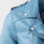 Esthwaite Sky Blue Leather Biker Jacket Collar