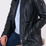 Fairtown Hooded black Leather Jacket front