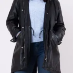 Front Parkgate Hooded Leather Parka Coat