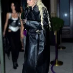 Gigi Hadid Met Gala Black Leather Coat front