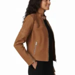 Harlow Brown Racer Leather Jacket