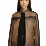 Jade Cognac Leather Racer Jacket