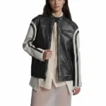 Jade Color Block Leather Racer Jacket