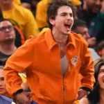 Knicks Game Timothée Chalamet Jacket Orange
