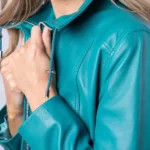 Levens Teal Green Leather Field Jacket