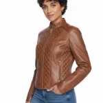 Marlette Quilted Brown Racer Jacket