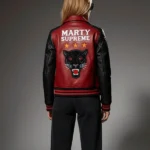 Marty Supreme Red and Black Leather Jacket Back