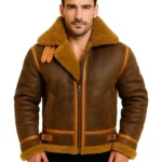 Men Aviator Shearling Leather Brown Jacket