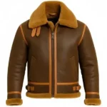 Men Shearling Aviator Leather Brown Jacket