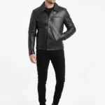Men Stylish Button Black Leather Jacket