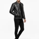Mens Black Leather Cafe Racer Jacket