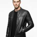 Mens Black Leather Jacket - Cafe Racer