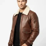 Mens Brown Leather Bomber Jacket