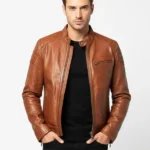Mens Brown Leather Cafe Racer Jacket