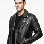 Mens Motorcycle Genuine Black Leather Jacket