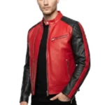 Mens Red & Black Cafe Racer Jacket